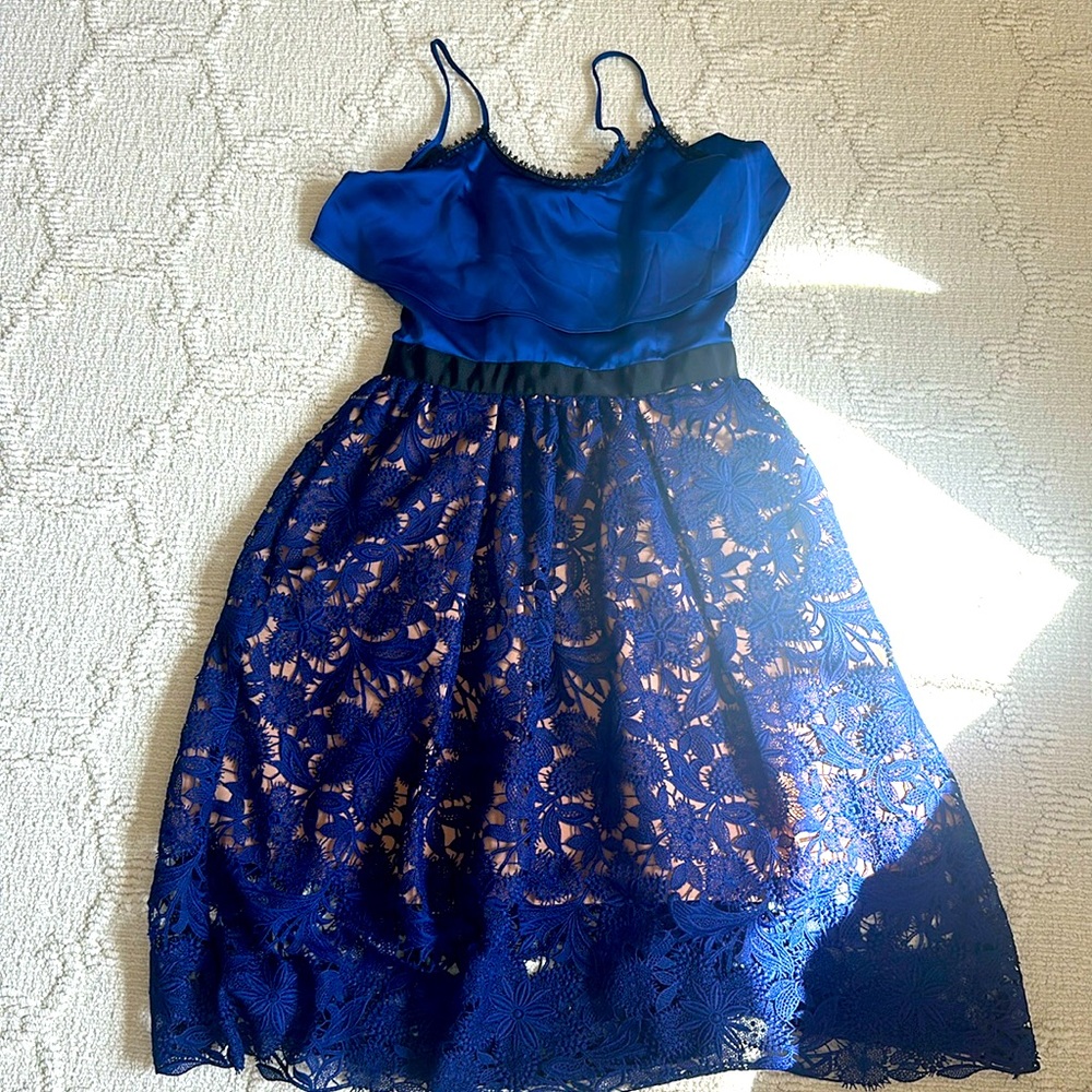 Self Portrait Satin Top knee length lace dress